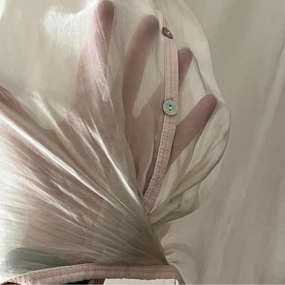 Scandal Silk Blend Pink and Cream V Neck Oversized Blouse Tunic Sheer Flowy Lg - Picture 9 of 14